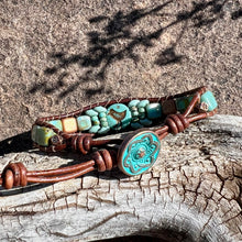 Load image into Gallery viewer, Turquoise and matte gold bird bracelet