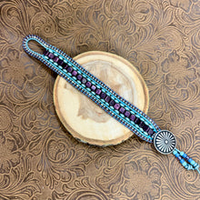 Load image into Gallery viewer, Purple and aqua cuff bracelet