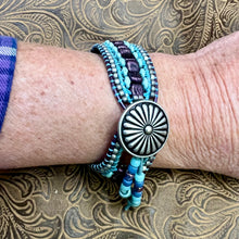 Load image into Gallery viewer, Purple and aqua cuff bracelet