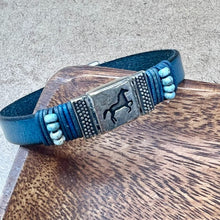 Load image into Gallery viewer, Horse bracelet on denim blue leather