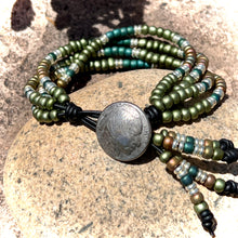 Load image into Gallery viewer, 4-strand Boho matte teal/green/silver bracelet