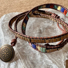 Load image into Gallery viewer, Triple wrap bracelet with brass beads
