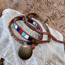 Load image into Gallery viewer, Triple wrap bracelet with brass beads