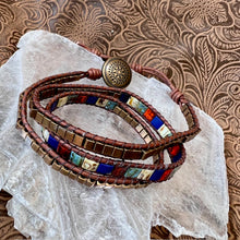 Load image into Gallery viewer, Triple wrap bracelet with brass beads