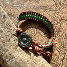 Load image into Gallery viewer, Turquoise/terra cotta herringbone bracelet