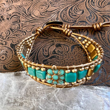 Load image into Gallery viewer, Turquoise/gold beaded bracelet