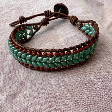 Load image into Gallery viewer, Turquoise/terra cotta herringbone bracelet