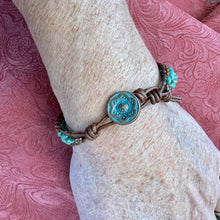 Load image into Gallery viewer, Turquoise/terra cotta herringbone bracelet