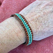 Load image into Gallery viewer, Turquoise/terra cotta herringbone bracelet