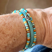 Load image into Gallery viewer, Boho beaded braided leather bracelet - turquoise