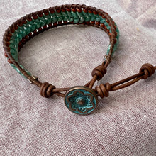 Load image into Gallery viewer, Turquoise/terra cotta herringbone bracelet