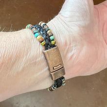 Load image into Gallery viewer, Boho beaded braided leather bracelet - black and copper