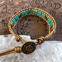 Load image into Gallery viewer, Turquoise/gold beaded bracelet