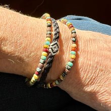 Load image into Gallery viewer, Boho beaded braided leather bracelet - black and copper
