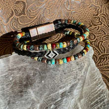 Load image into Gallery viewer, Boho beaded braided leather bracelet - black and copper