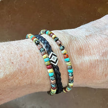 Load image into Gallery viewer, Boho beaded braided leather bracelet - black and copper