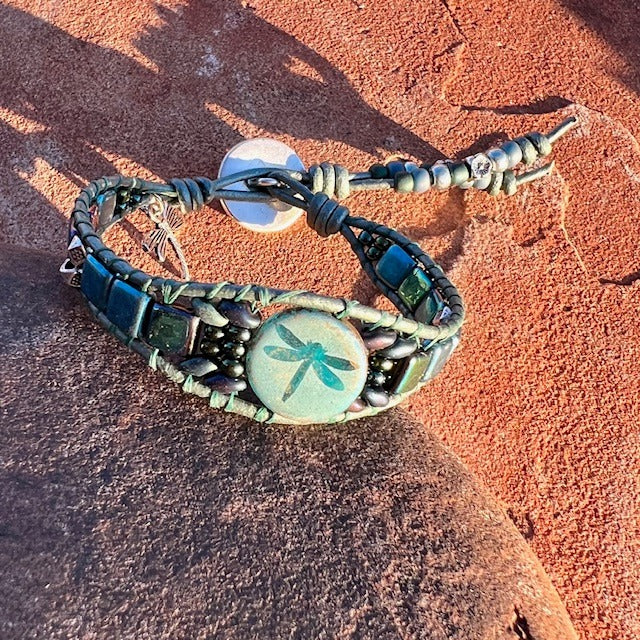 Dragonfly bracelet in teal