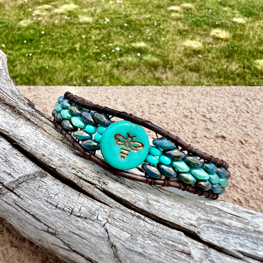 “Bee Happy” turquoise bracelet