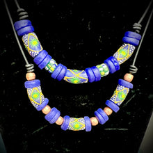 Load image into Gallery viewer, Africa trade bead necklace blue/green/yellow/white
