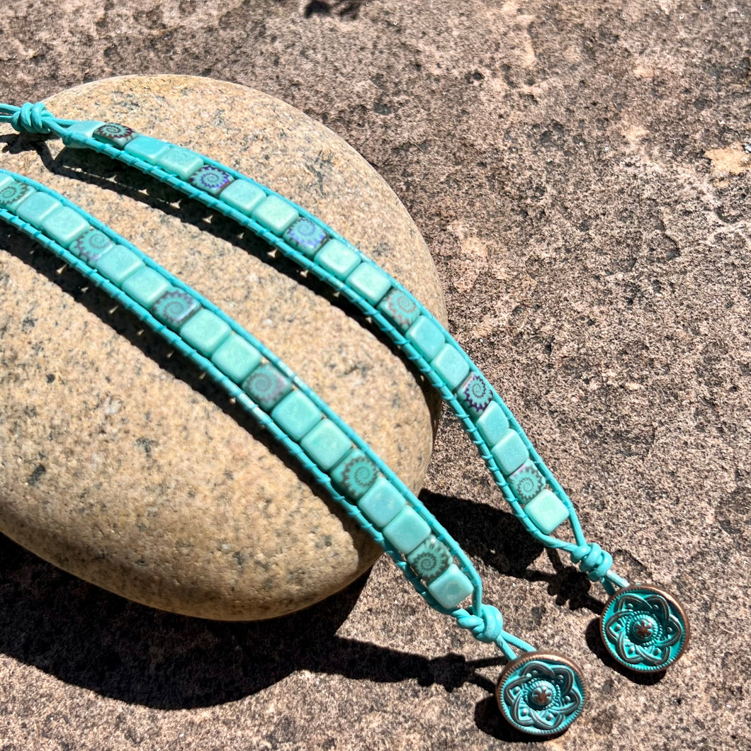Ammonite bracelet: aqua/matte turquoise