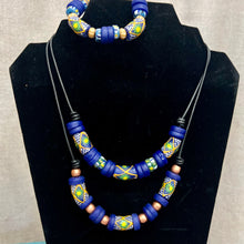 Load image into Gallery viewer, Africa trade bead necklace blue/green/yellow/white
