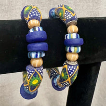 Load image into Gallery viewer, African trade bead stretch bracelet blue/green/yellow/white
