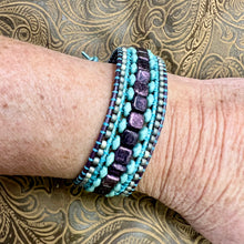 Load image into Gallery viewer, Purple and aqua cuff bracelet
