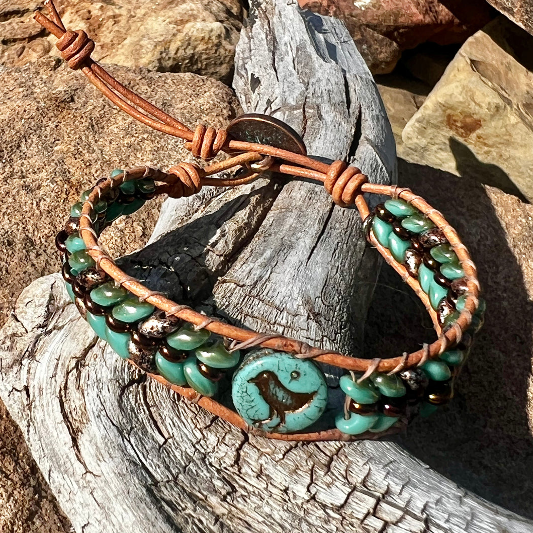Turquoise bird herringbone bracelet