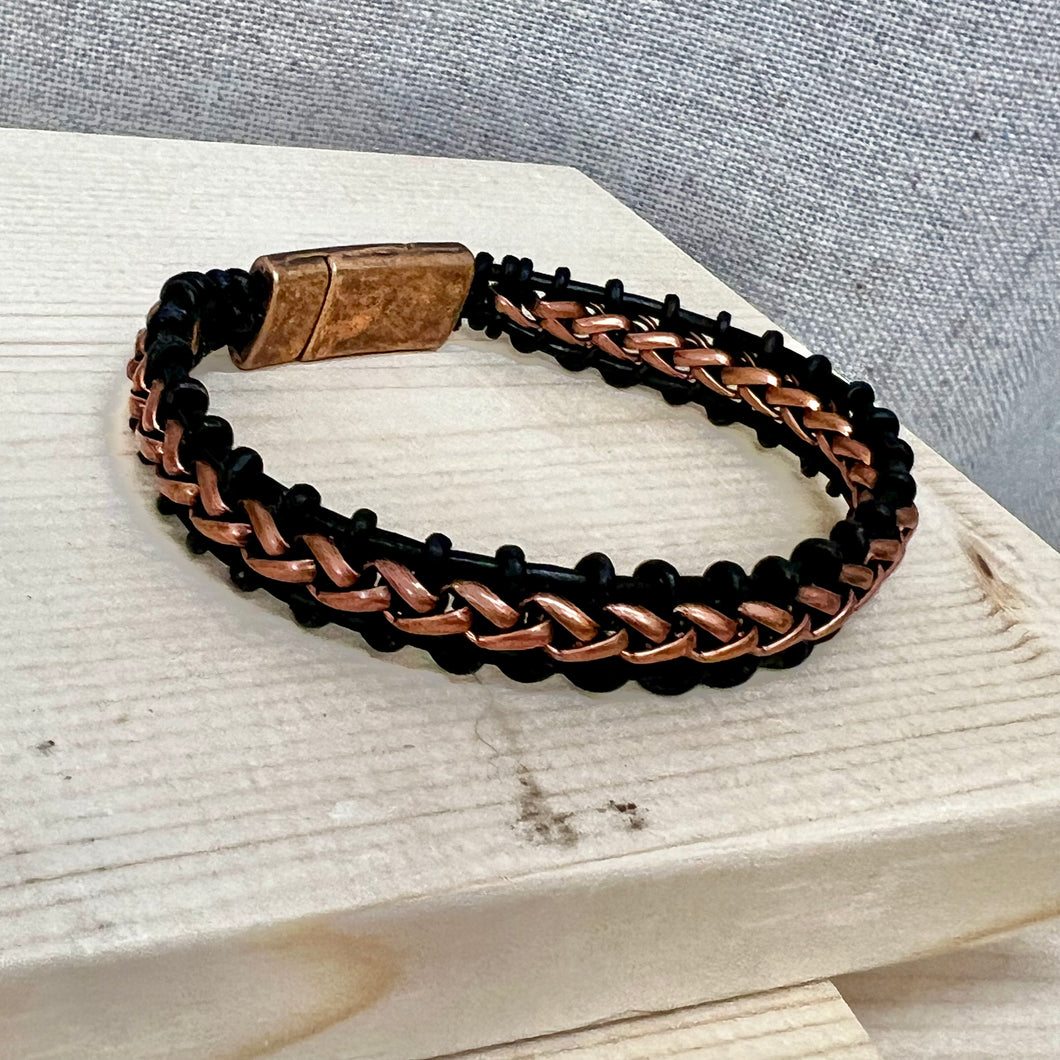 Unisex/Men’s wheat chain leather bracelet