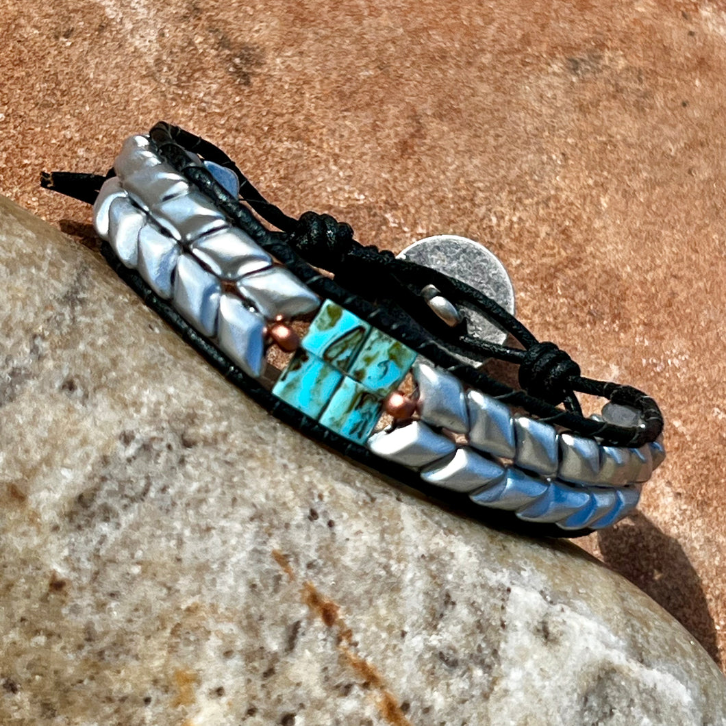 Silver REVERSIBLE GemDuo and turquoise bracelet