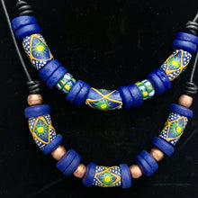 Load image into Gallery viewer, Africa trade bead necklace blue/green/yellow/white
