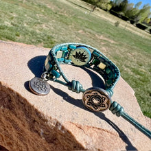 Load image into Gallery viewer, Wide blue/green lotus blossom bracelet
