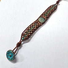 Load image into Gallery viewer, Wide copper/turquoise beaded bracelet with Sun focal bead
