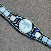 Load image into Gallery viewer, Dragonfly bracelet in distressed denim blue
