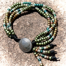 Load image into Gallery viewer, 4-strand Boho matte teal/green/silver bracelet
