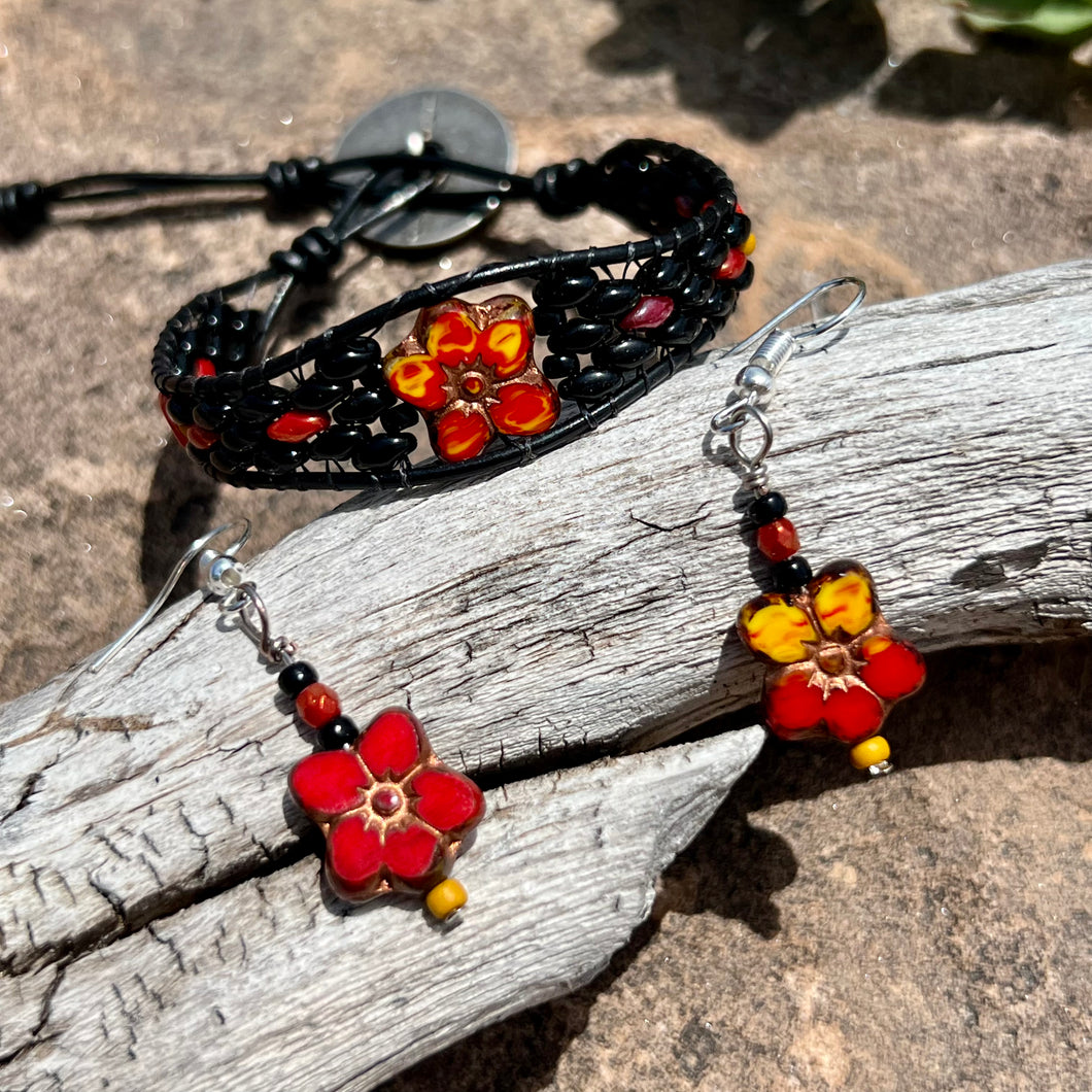 Black and red flower bracelet