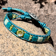 Load image into Gallery viewer, Teal and green tiny hibiscus flower bracelet
