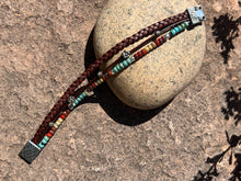 Load image into Gallery viewer, Boho beaded braided leather bracelet - black and copper
