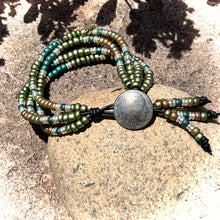 Load image into Gallery viewer, 4-strand Boho matte teal/green/silver bracelet
