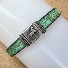 Load image into Gallery viewer, Horse bracelet on embossed teal leather
