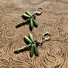 Load image into Gallery viewer, Dragonfly matte green earrings
