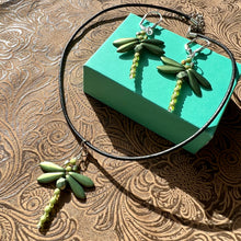 Load image into Gallery viewer, Dragonfly matte green earrings and necklace set
