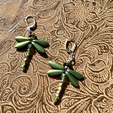 Load image into Gallery viewer, Dragonfly matte green earrings
