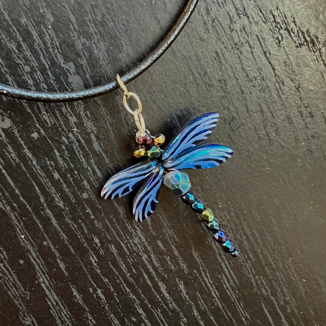 Dragonfly necklace blue wings