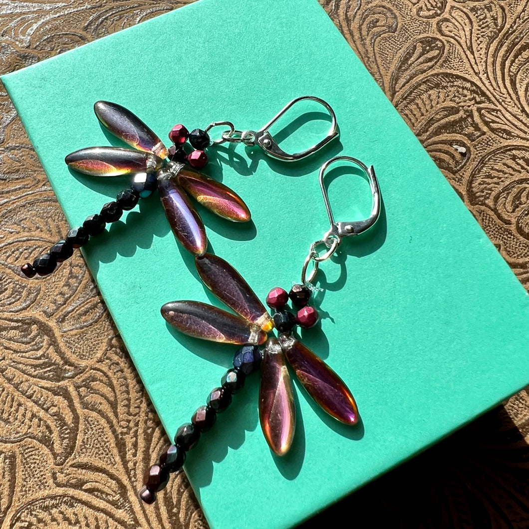 Dragonfly purple luster earrings
